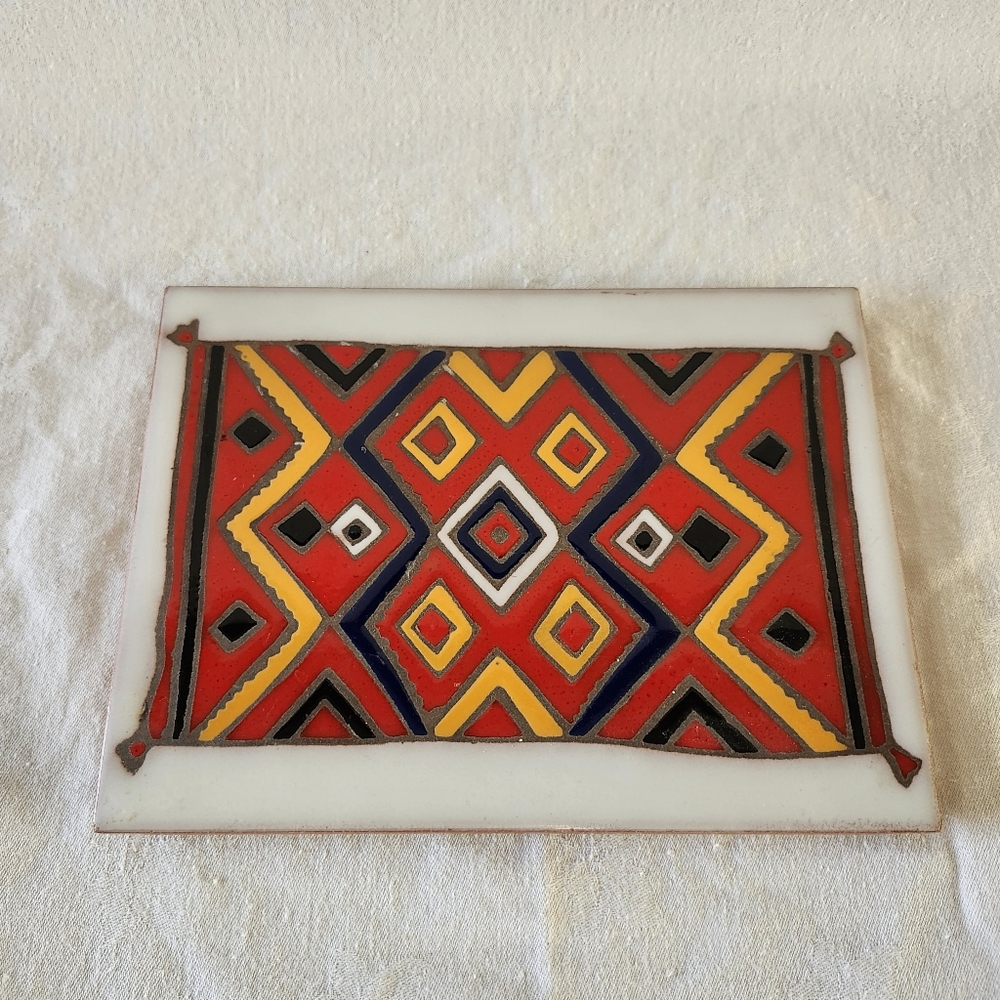 Mag Mor Santa Fe new Mexico Christine Fitzgerald Red Southwest Rug Tile Trivet